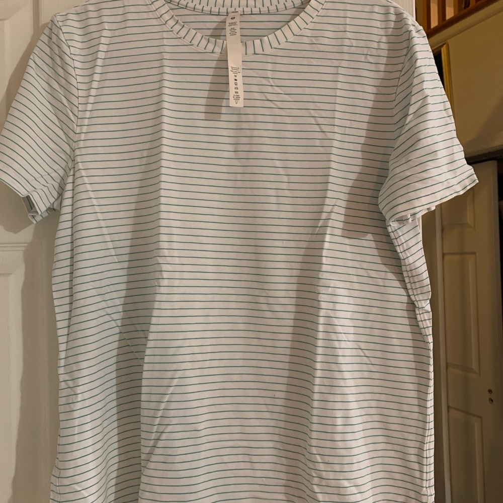 Lululemon Women’s White and Green Striped Tee